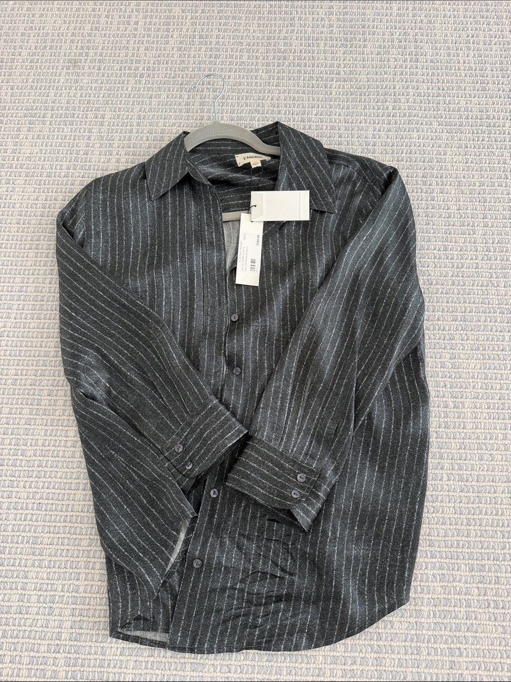 L'AGENCE Black Pinstripe Long-Sleeve Button Shirt
